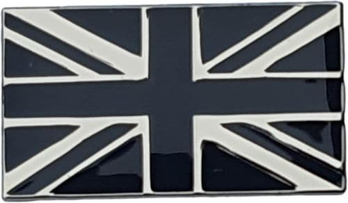 BLACK / SILVER ENAMEL UNION JACK BADGE METAL SELF ADHESIVE 51 X 29MM