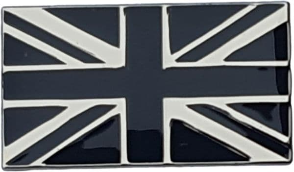 BLACK / SILVER ENAMEL UNION JACK BADGE METAL SELF ADHESIVE 51 X 29MM