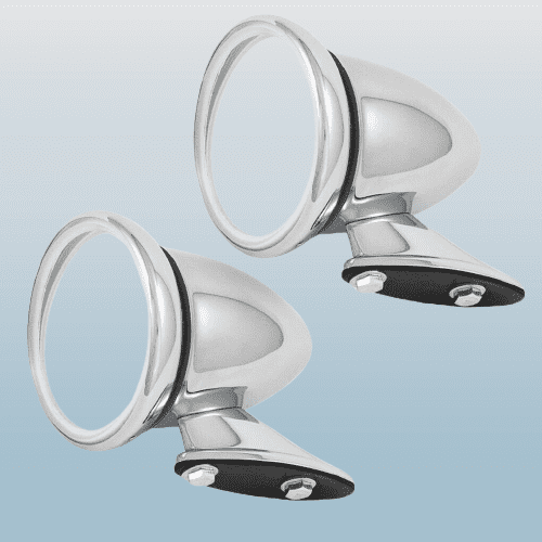 CHROME RACING BULLET MIRRORS - PAIR -TRIUMPH & MG FLAT LENS GAM105