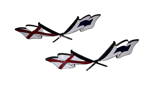 CROSSED FLAG BADGE EMBLEM *PAIR * TRIUMPH HERALD 948 1200 12/50 607760