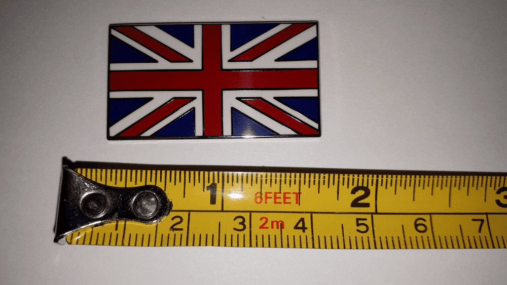 ENAMEL UNION JACK BADGE METAL SELF ADHESIVE 21 X 38MM