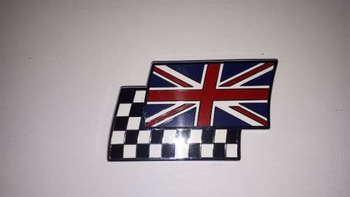 UNION JACK / CHEQUER SELF ADHESIVE FLAG BADGE METAL / ENAMEL 51 X 29 MM