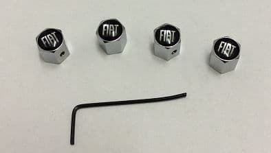 Fiat Chrome Set Of Four Anti Theft Tyre Valve Caps
