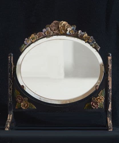 Rare Antique Barbola Tilting Mirror | Original Wooden Stand | Angel & Boho