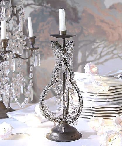 Antiqued crystal beaded candlestick