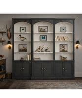 Arched top triple breakfront bookcase