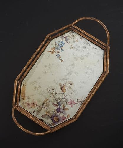 Bamboo frame eglomisé floral tray - SOLD