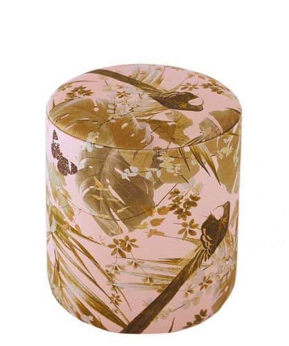 Boho&Co Leaferie velvet drum stool - Gold on Blush