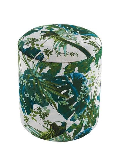 Boho&Co Leaferie velvet drum stool - Green on White