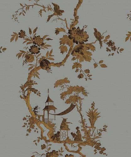 Chinoiserie Grande - Bleu Boudoir/Gold velvet