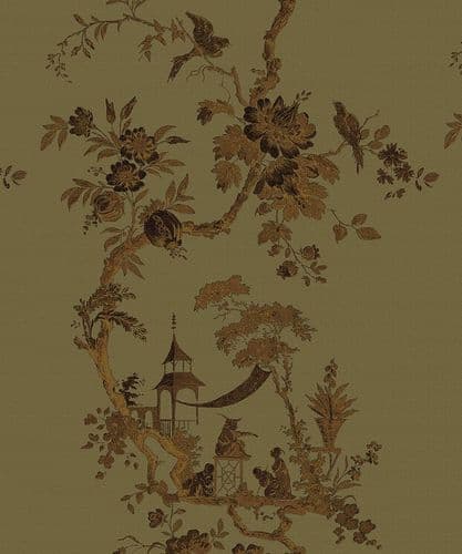 Chinoiserie Grande - Drab Olive/Gold velvet