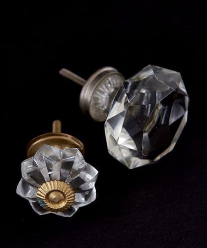Crystal and gilt knobs - pair