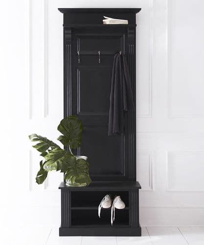 Custom-painted narrow French Empire panelled hall stand with shoe storage