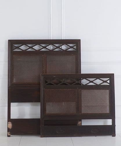 Edwardian mahogany & rattan bed ends
