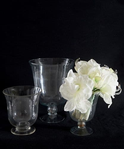 Etched glass large bell vases - set of 3