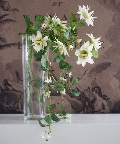 Faux Clematis & Stephanotis in large glass vase
