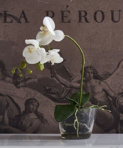 Faux white orchid in glass bowl - SOLD