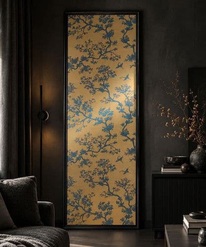 Florence Broadhurst framed Cranes metallic wallpaper panel