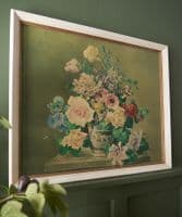 Flowers in Wedgewood vase - mid-century framed canvas print =- SOLD
