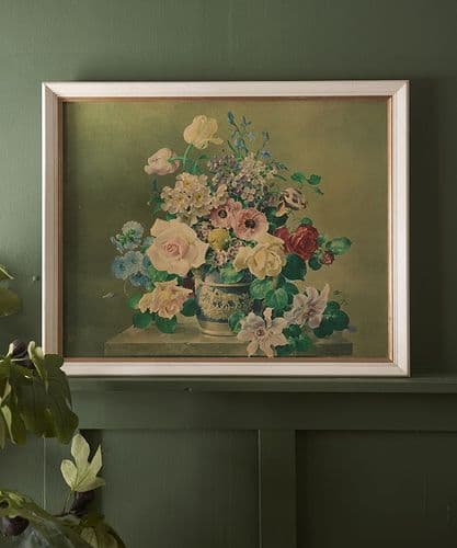 Flowers in Wedgewood vase - mid-century framed canvas print =- SOLD