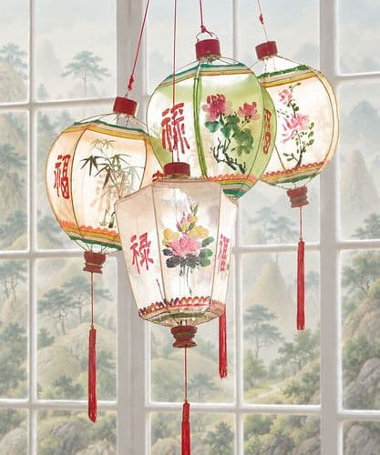 Four antique Chinese handpainted lanterns