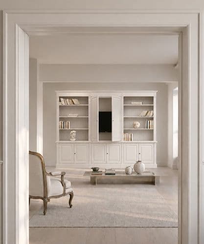 Custom French Empire Large Hidden TV media Wall | Solid Wood