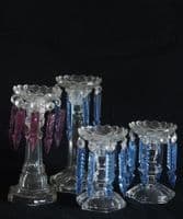 Glass candlesticks with coloured crystal bobeches - SOLD