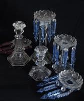 Glass candlesticks with coloured crystal bobeches - SOLD