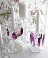Glass candlesticks with coloured crystal bobeches - SOLD