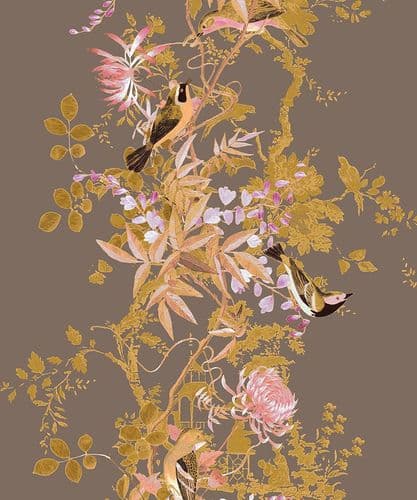 Jardin des Oiseaux Chinoiserie/Autumn Song velvet by the metre