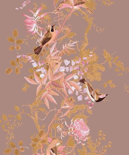 Jardin des Oiseaux Chinoiserie/Blushes velvet by the metre