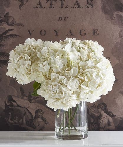 Large faux hydrangea bouquet in glass vase - SOLD