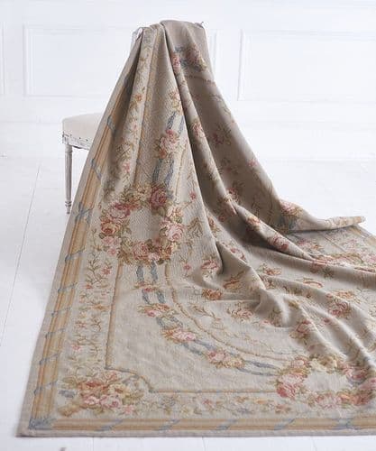 Large handmade Aubusson floral tapestry rug