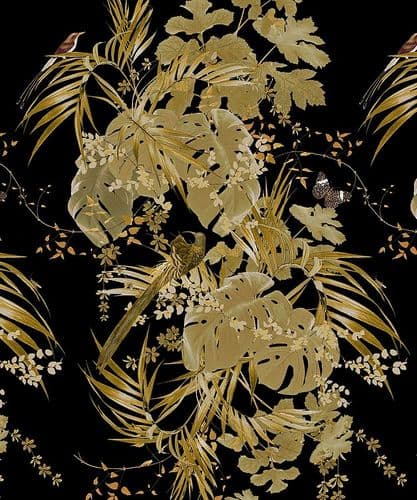 Leaferie/Gold on Black velvet by the metre