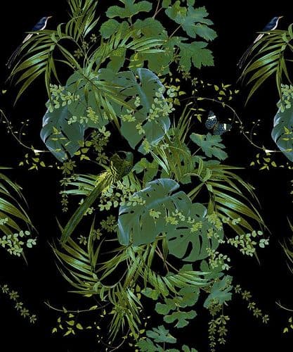 Leaferie/Green on Black velvet 4m remnant