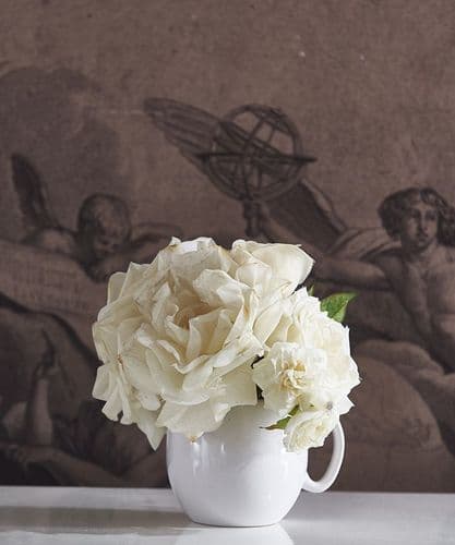 Mixed ivory roses in white jug - SOLD