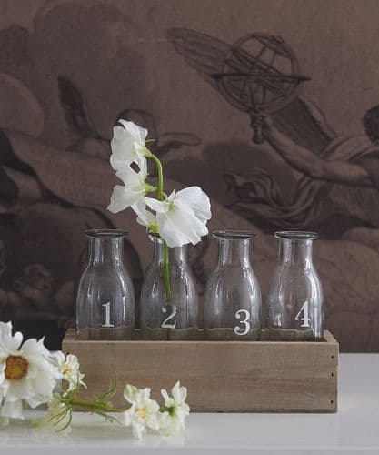 Numbered bottle vase set in wooden tray - SOLD