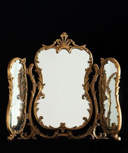 Ornate vintage gold triptych dressing table mirror - SOLD