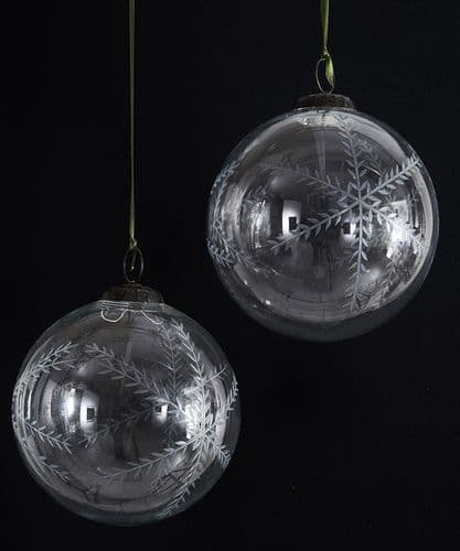 Pair of giant etched glass baubles - SOLD