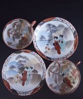 Pair of rare handpainted Japanese eggshell cups & saucers