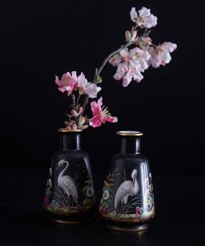 Pair of small vintage vases with birds