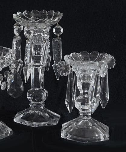 Set of two glass candlesticks with bobeches - SOLD