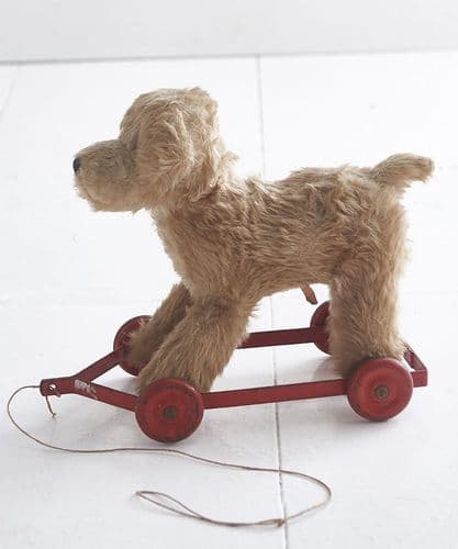 Small pull-along dog on wheels
