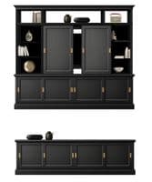 Hidden TV Media Wall Bookcase with Sliding Doors