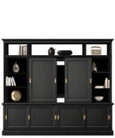 Hidden TV Media Wall Bookcase with Sliding Doors