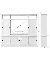 Hidden TV Media Wall Bookcase with Sliding Doors