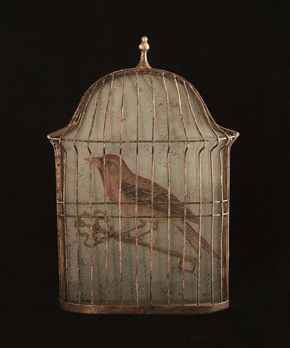 Trompe l'oeil eglomisé birdcage mirror - SOLD