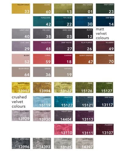 Velvet fabric swatches