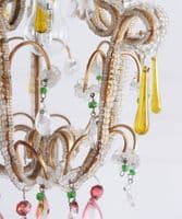 Vintage French beaded crystal chandelier with coloured drops - SOLD
