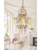 Vintage French beaded crystal chandelier with coloured drops - SOLD